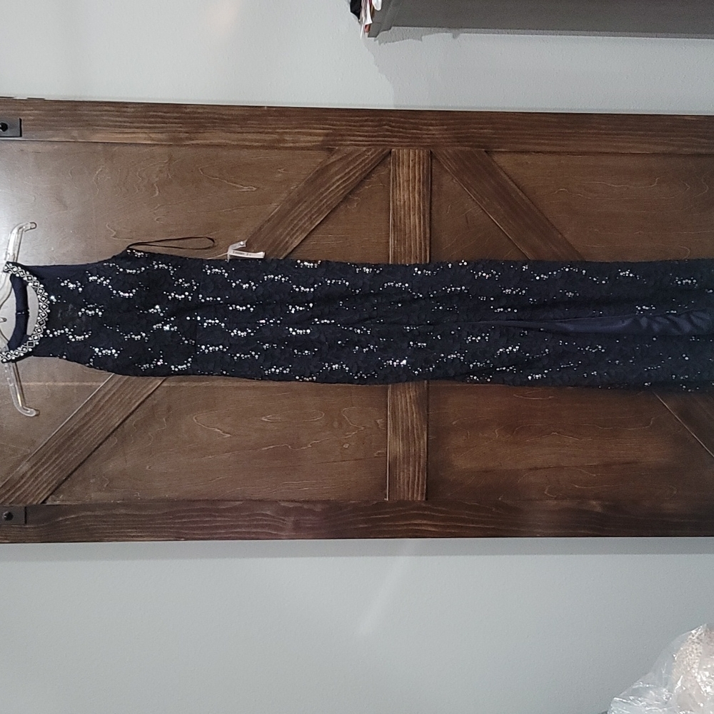 Navy w/silver sequins formal dress